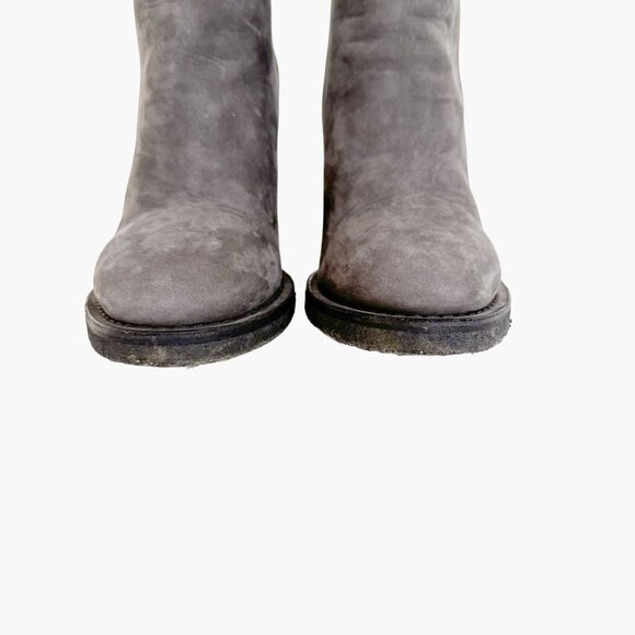 Chanel CC Turnlock Ankle Boots EU 38 US 7-7.5 Grey Suede High Block Heel Bootie - Picture 5 of 14